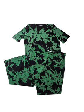 Chico's Travelers 2 Piece Set Green Black Stretch Blouse Pants Women's XL
